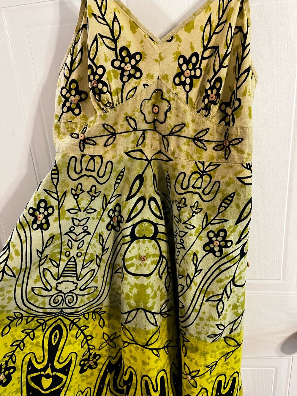 VINTAGE Y2K WHIMSICAL GREEN COTTON/LINEN DRESS - SIZE LARGE